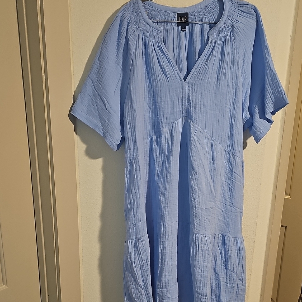 GAP Pale Blue Textured Midi Dress